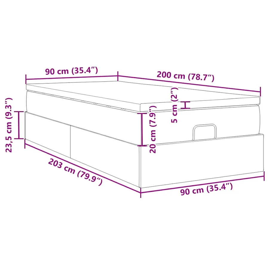 Cadre de lit ottoman avec matelas noir 90x200 cm tissu - 17