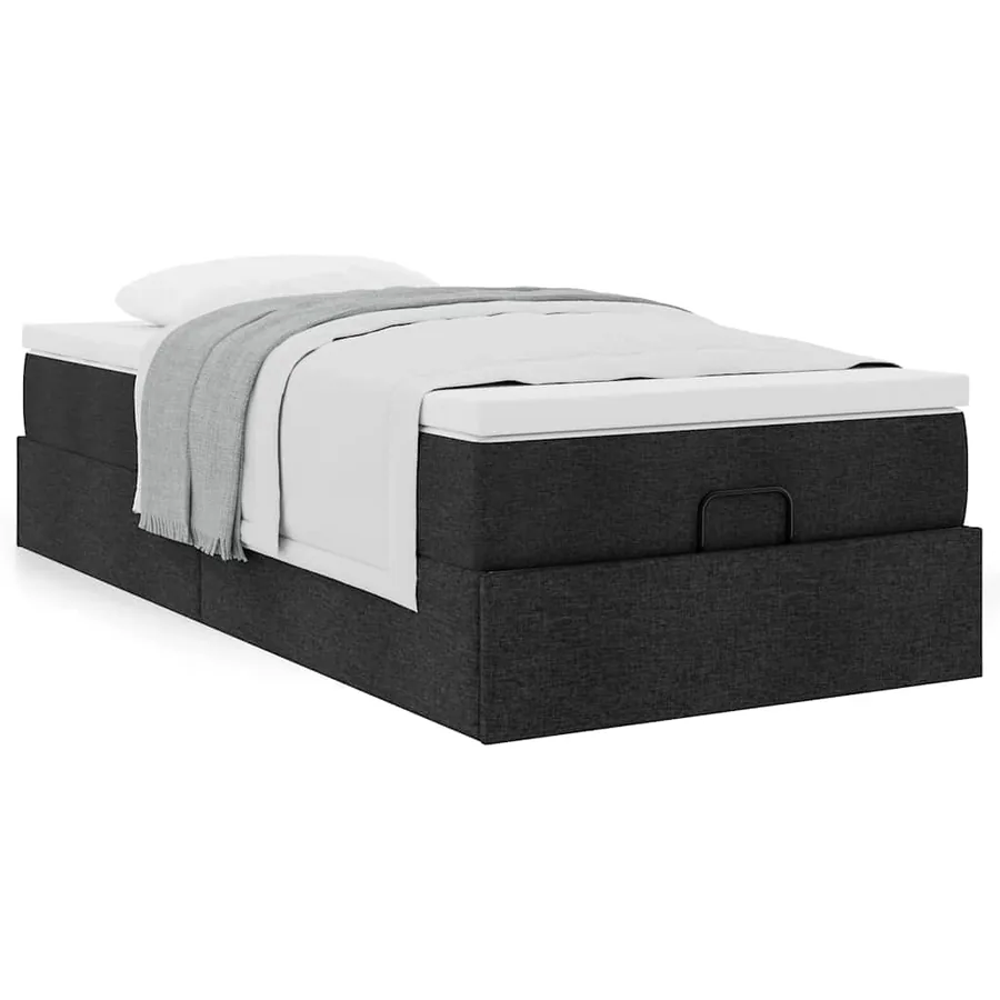 Cadre de lit ottoman avec matelas noir 90x200 cm tissu - 4