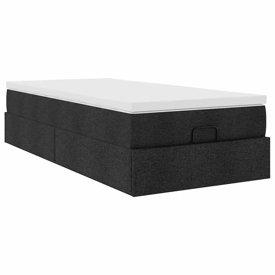 Cadre de lit ottoman avec matelas noir 90x200 cm tissu - 6