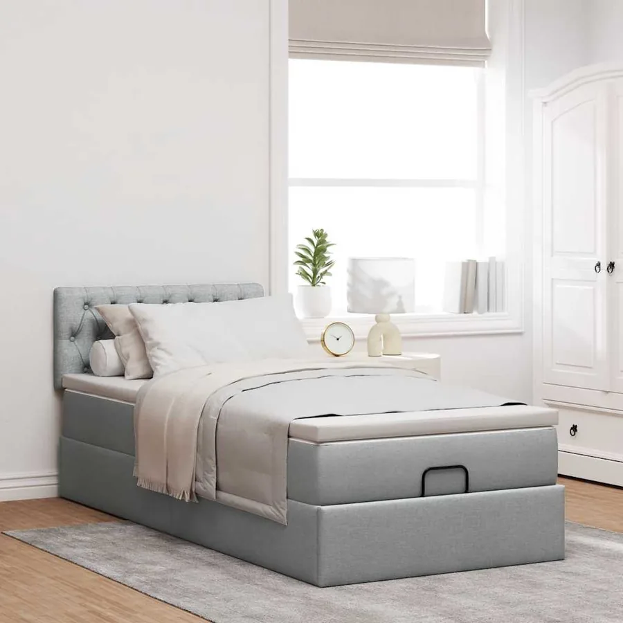 Lit ottoman avec matelas gris clair 100x200 cm tissu - 3