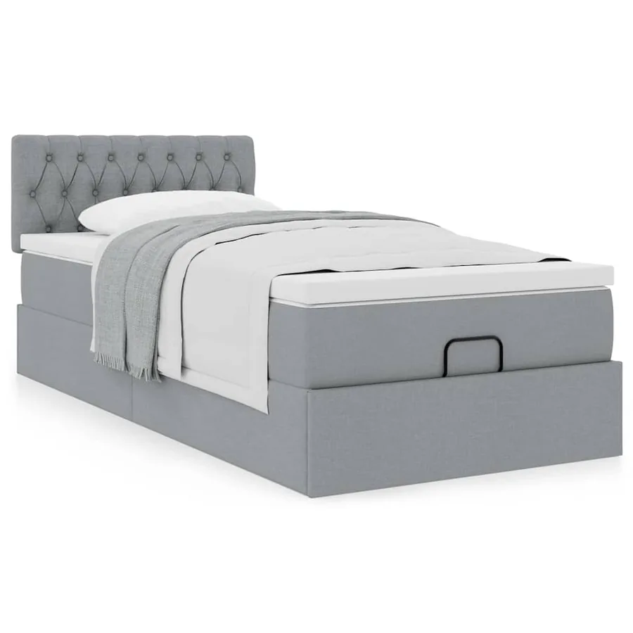 Lit ottoman avec matelas gris clair 100x200 cm tissu - 4