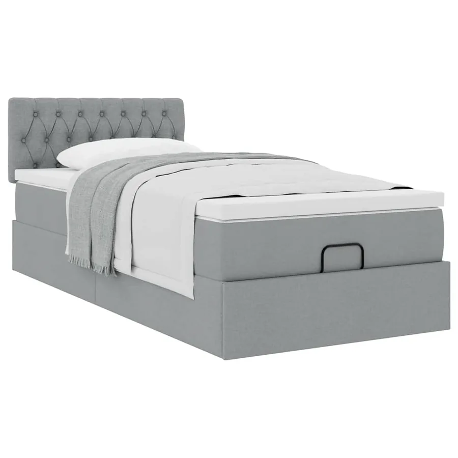 Lit ottoman avec matelas gris clair 100x200 cm tissu - 5