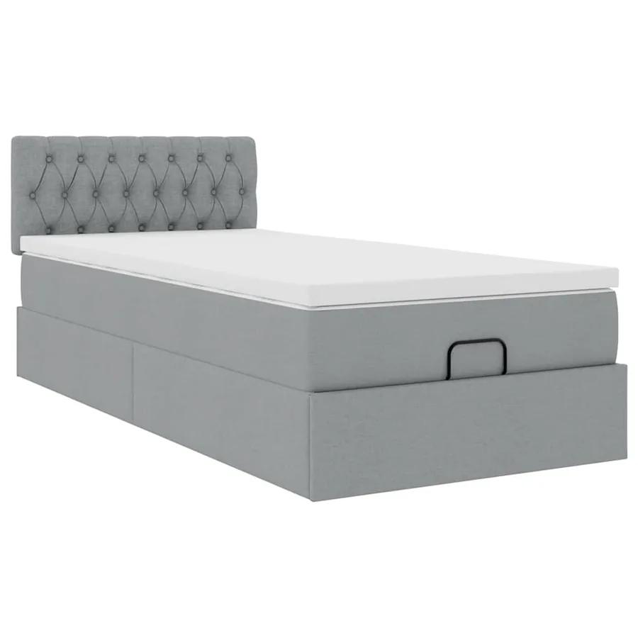 Lit ottoman avec matelas gris clair 100x200 cm tissu - 6