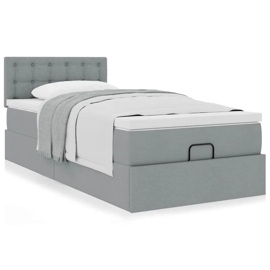 Lit ottoman avec matelas gris clair 100x200 cm tissu - 4