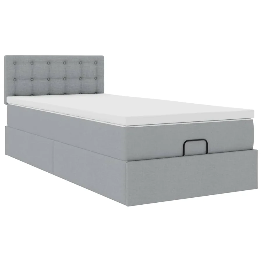 Lit ottoman avec matelas gris clair 100x200 cm tissu - 6