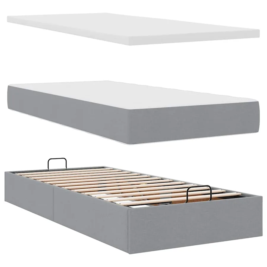 Lit ottoman avec matelas gris clair 100x200 cm tissu - 8