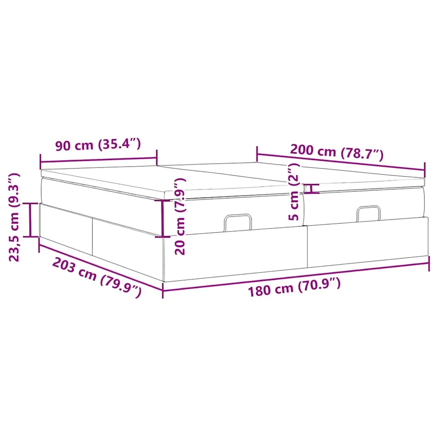 Cadre de lit ottoman avec matelas noir 180x200cm tissu - 17