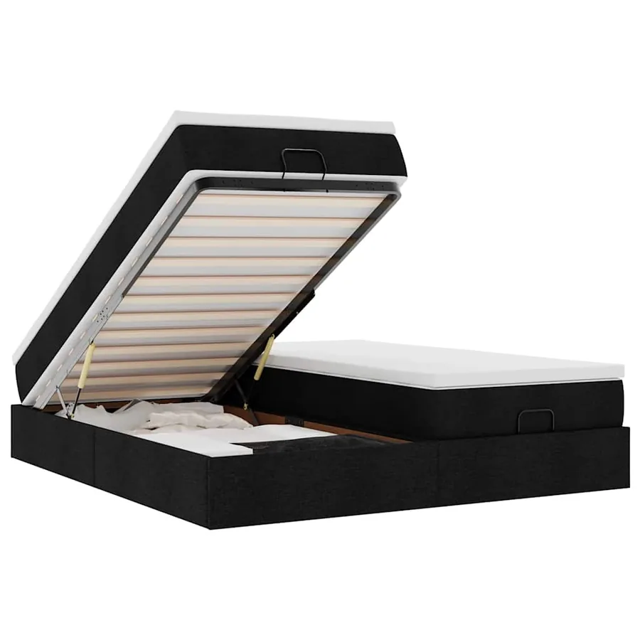 Cadre de lit ottoman avec matelas noir 180x200cm tissu - 2