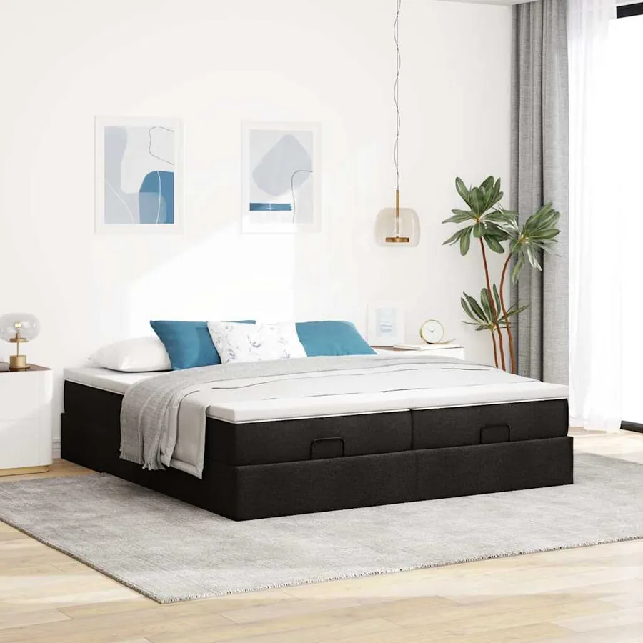 Cadre de lit ottoman avec matelas noir 180x200cm tissu - 3