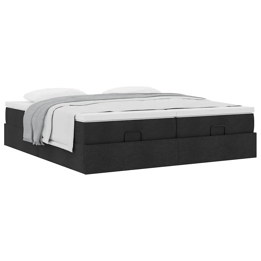 Cadre de lit ottoman avec matelas noir 180x200cm tissu - 5