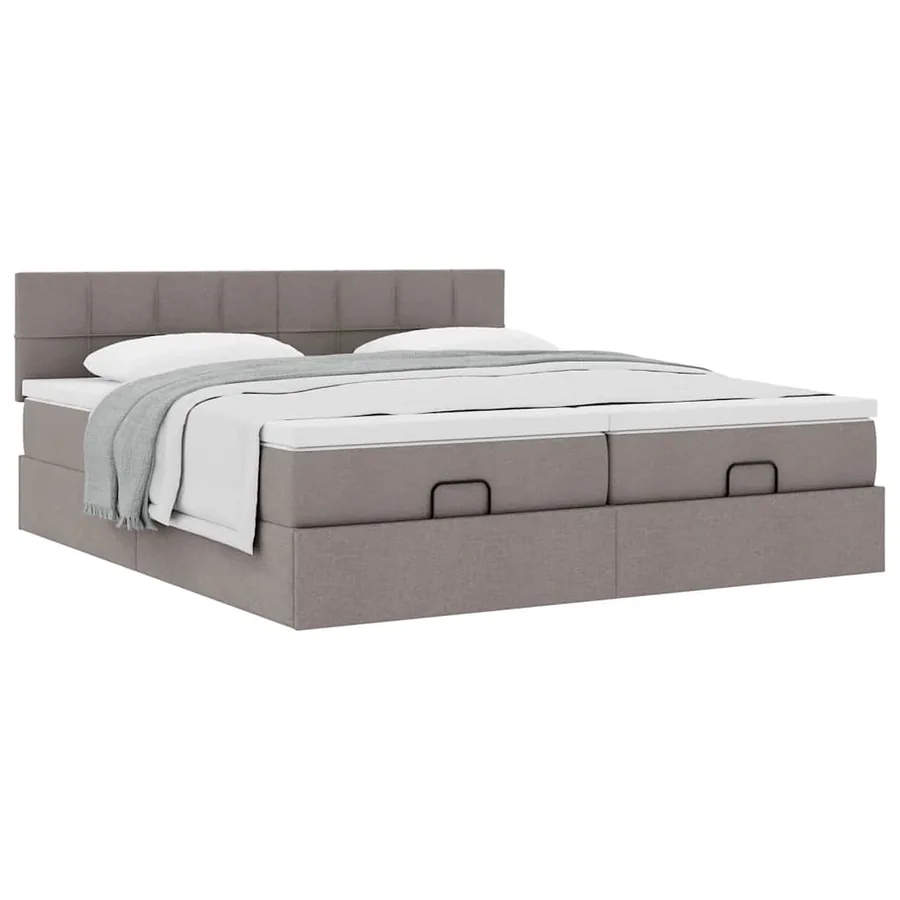 Cadre de lit ottoman avec matelas taupe 180x200 cm tissu - 5