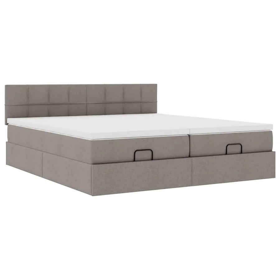 Cadre de lit ottoman avec matelas taupe 180x200 cm tissu - 6