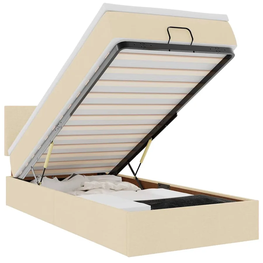 Lit ottoman avec matelas et LED crème 90x200 cm tissu - 2