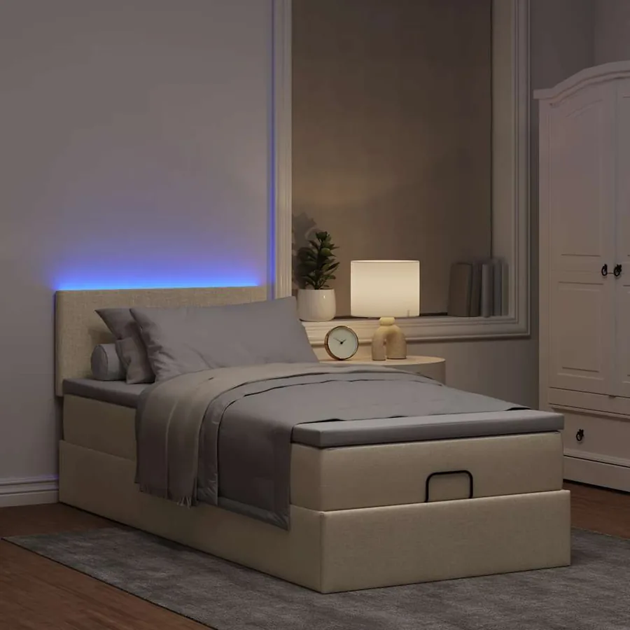 Lit ottoman avec matelas et LED crème 90x200 cm tissu - 3