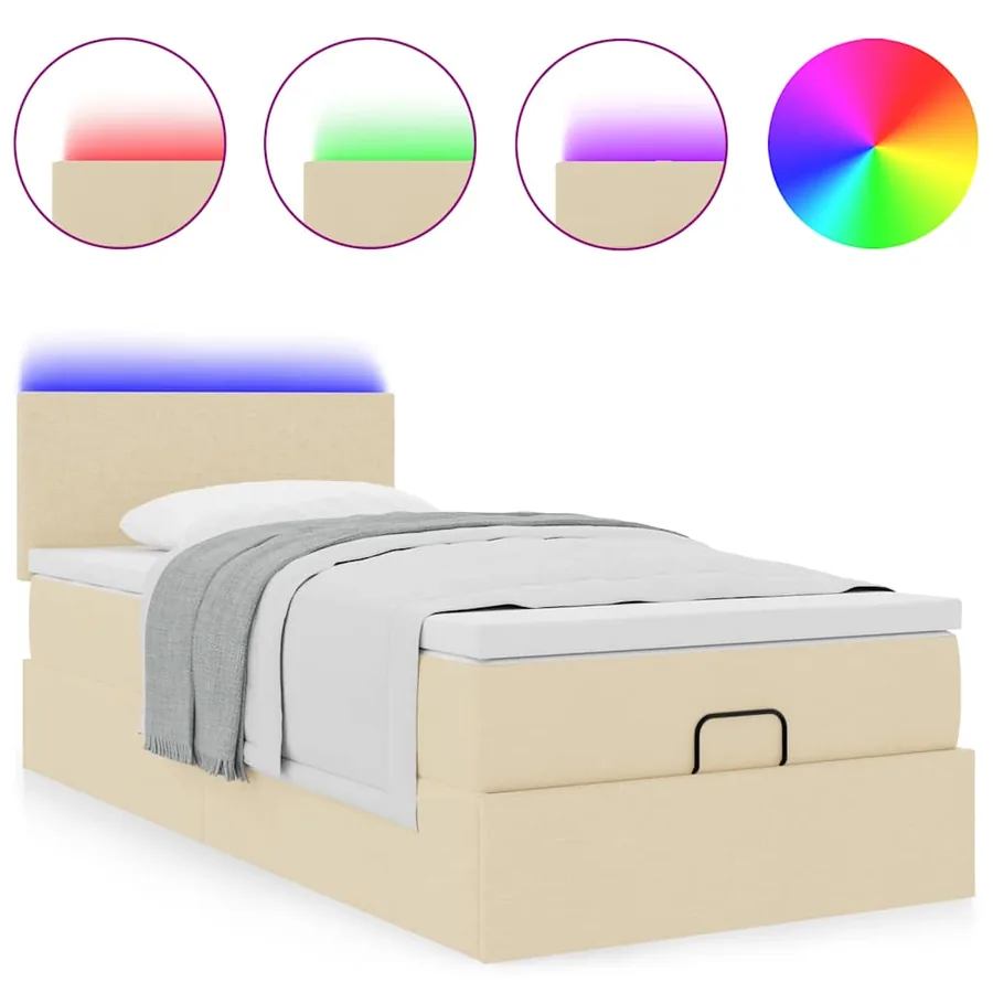 Lit ottoman avec matelas et LED crème 90x200 cm tissu - 5