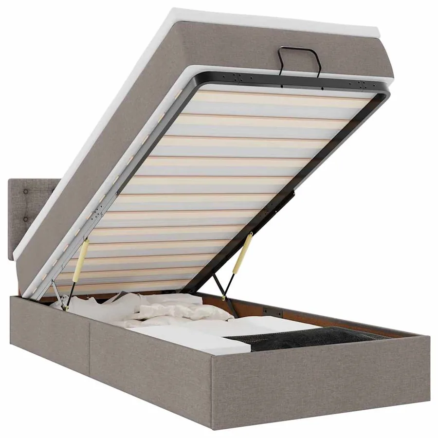 Lit ottoman avec matelas taupe 90x200 cm tissu - 2