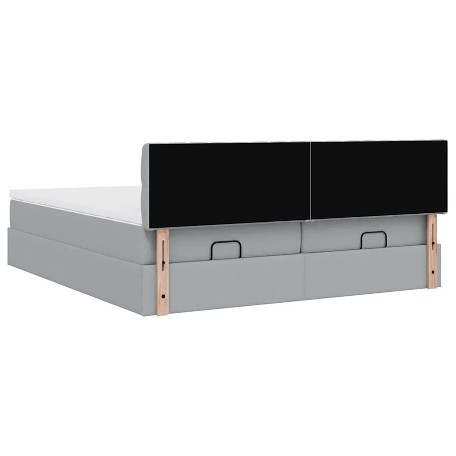 Cadre de lit ottoman et matelas gris clair 200x200cm tissu - 11
