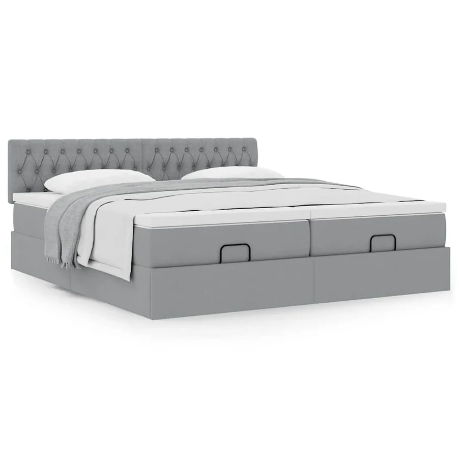 Cadre de lit ottoman et matelas gris clair 200x200cm tissu - 4