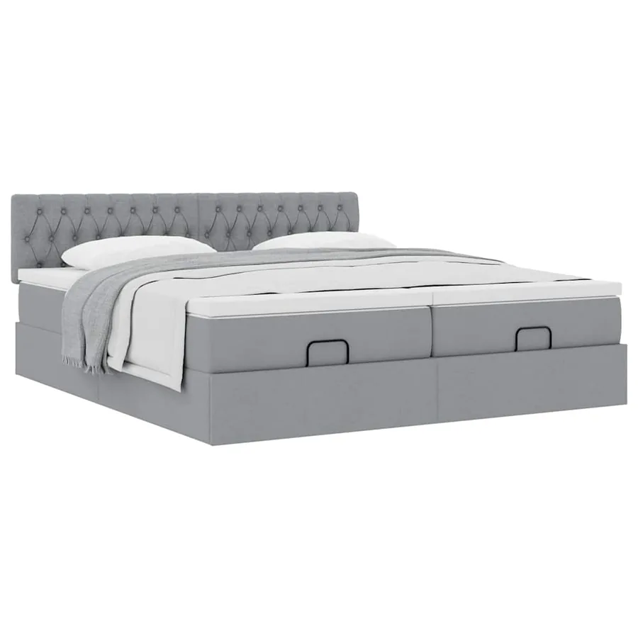Cadre de lit ottoman et matelas gris clair 200x200cm tissu - 5
