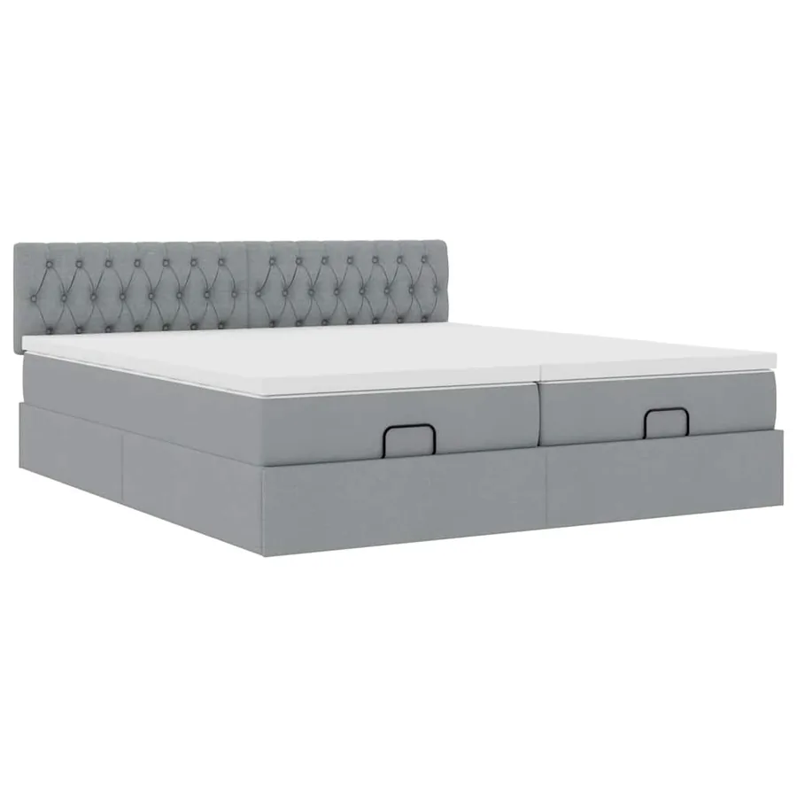 Cadre de lit ottoman et matelas gris clair 200x200cm tissu - 6