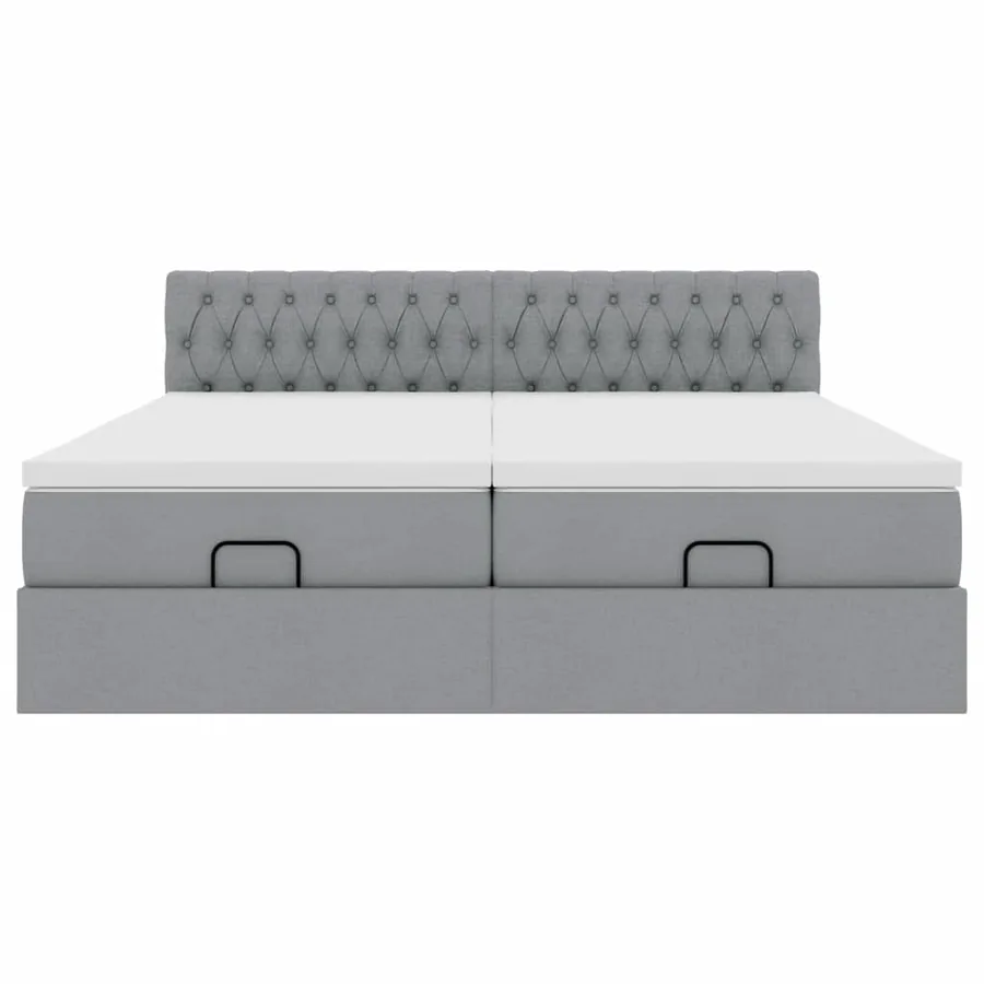 Cadre de lit ottoman et matelas gris clair 200x200cm tissu - 7
