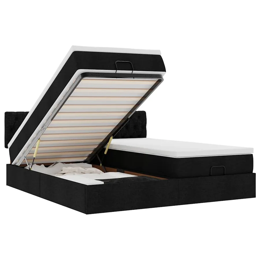 Cadre de lit ottoman avec matelas noir 180x200cm tissu - 2