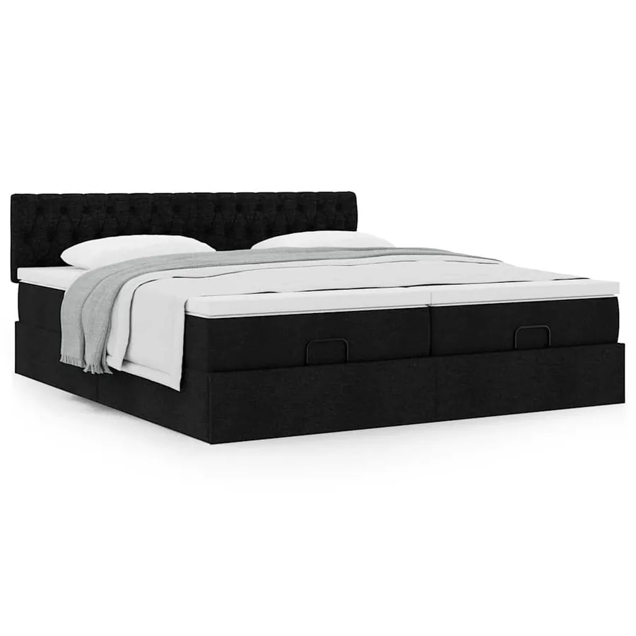 Cadre de lit ottoman avec matelas noir 180x200cm tissu - 4