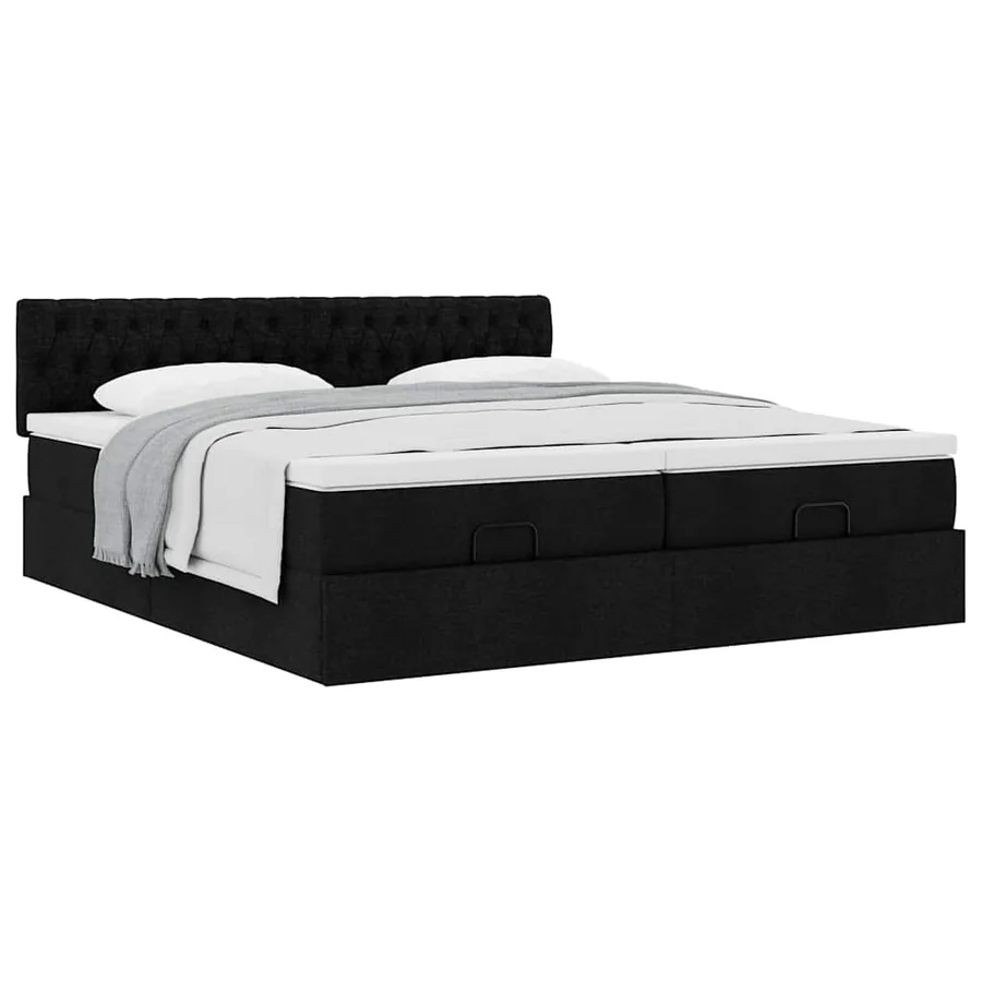 Cadre de lit ottoman avec matelas noir 180x200cm tissu - 5
