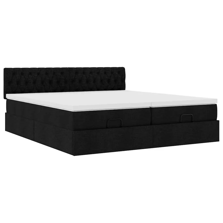 Cadre de lit ottoman avec matelas noir 180x200cm tissu - 6