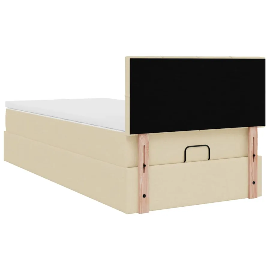 Lit ottoman avec matelas et LED crème 90x200 cm tissu - 12