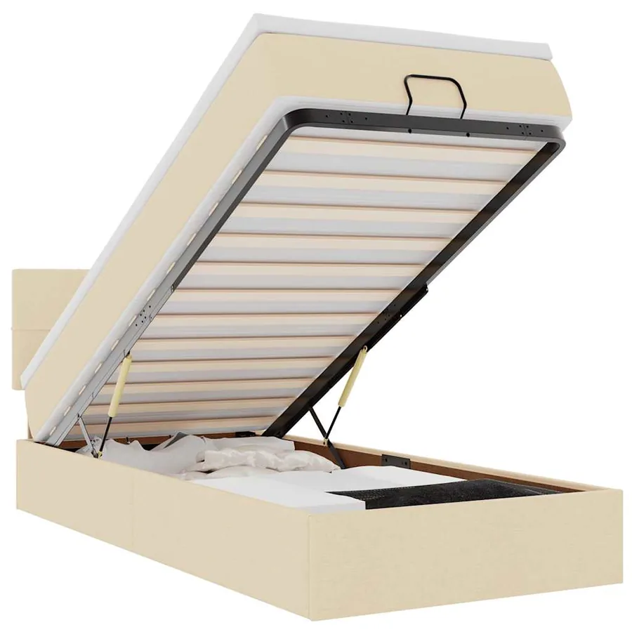 Lit ottoman avec matelas et LED crème 90x200 cm tissu - 2