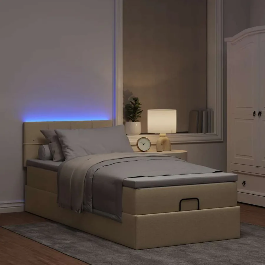 Lit ottoman avec matelas et LED crème 90x200 cm tissu - 3