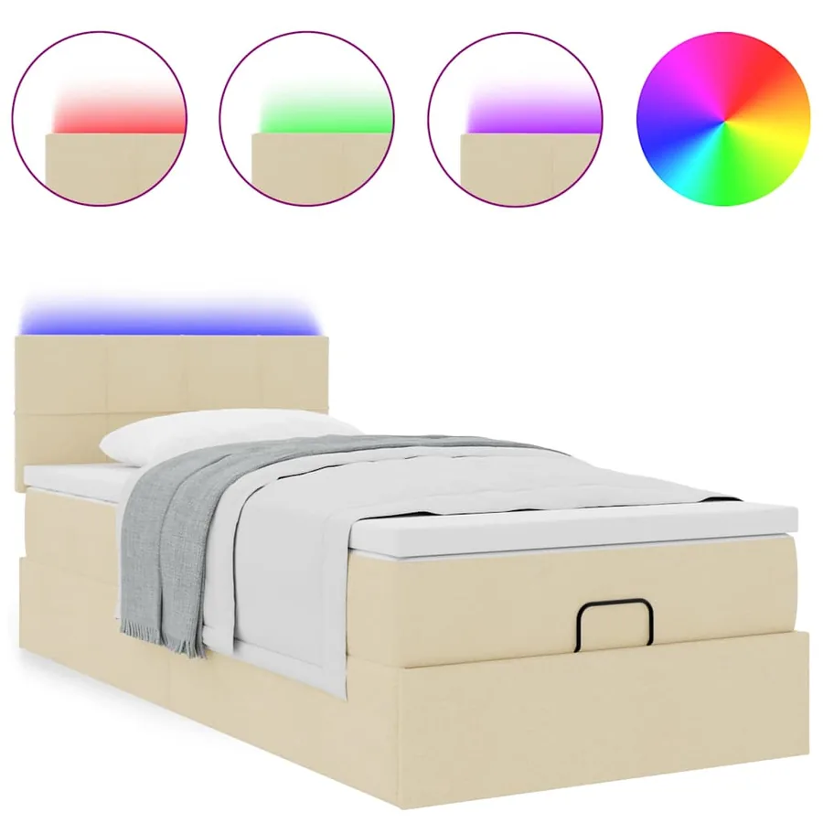 Lit ottoman avec matelas et LED crème 90x200 cm tissu - 5