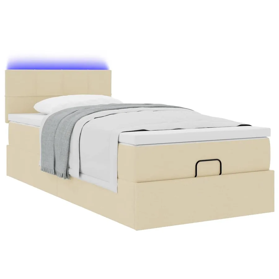 Lit ottoman avec matelas et LED crème 90x200 cm tissu - 6