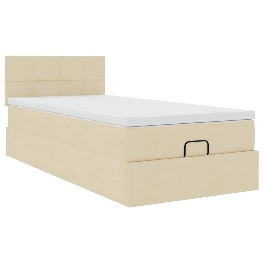 Lit ottoman avec matelas et LED crème 90x200 cm tissu - 7