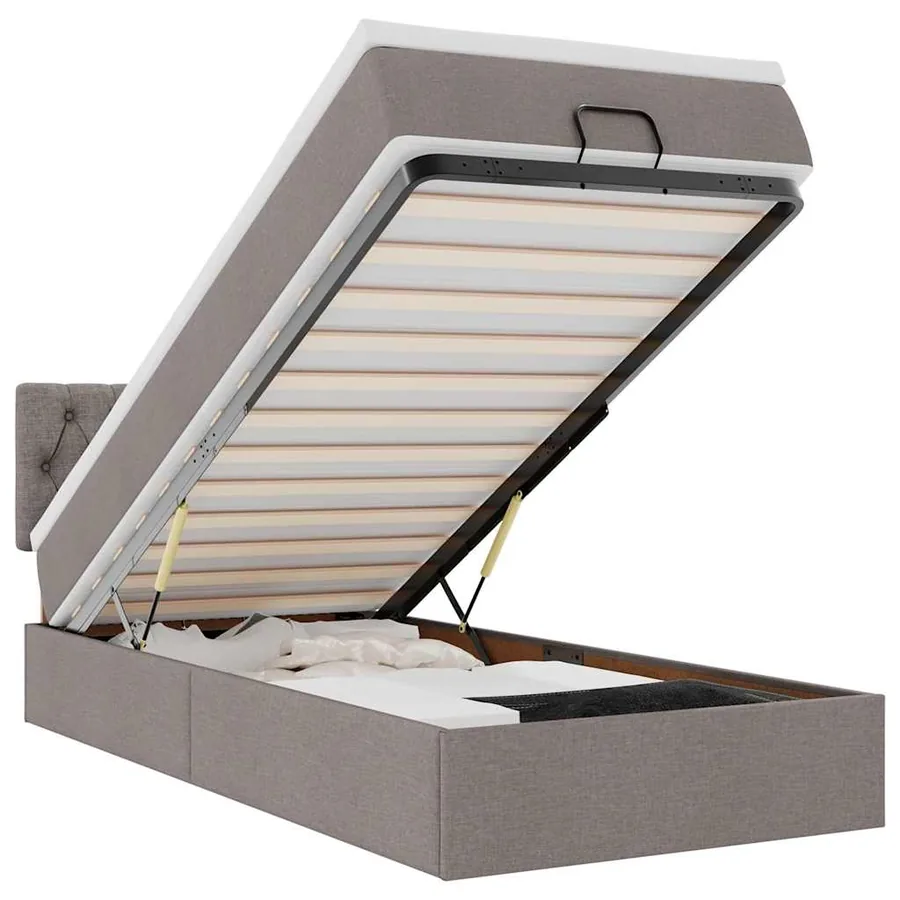 Lit ottoman avec matelas et LED taupe 90x200 cm tissu - 2
