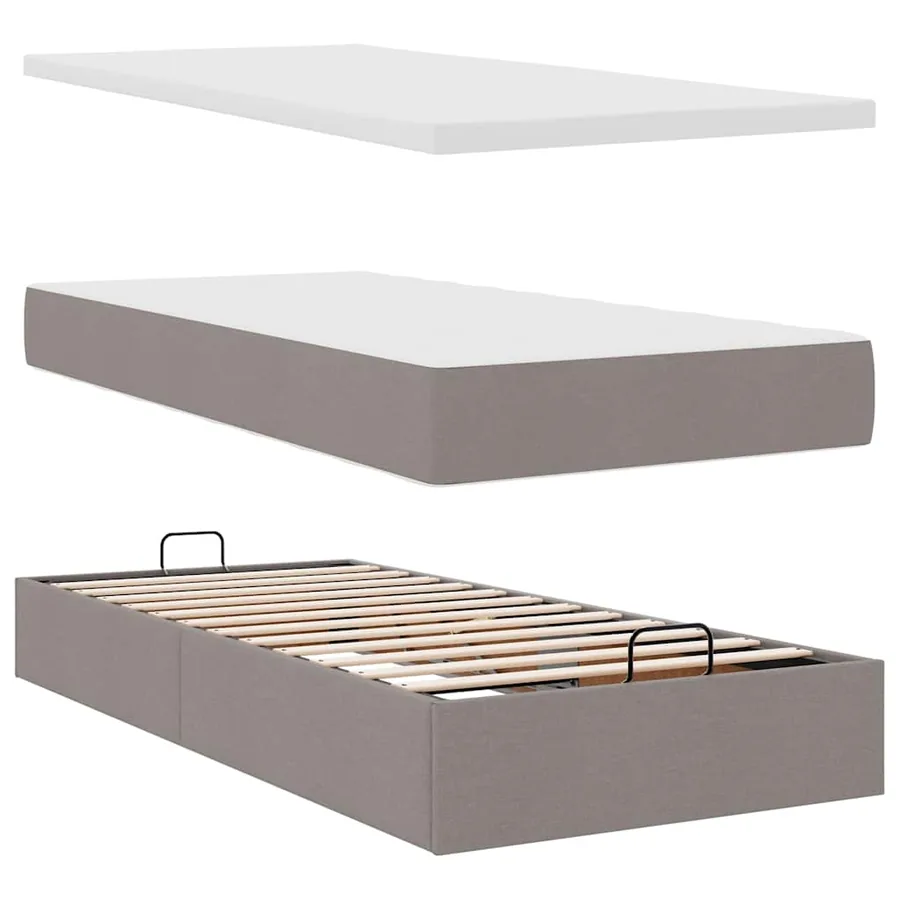 Lit ottoman avec matelas et LED taupe 90x200 cm tissu - 9
