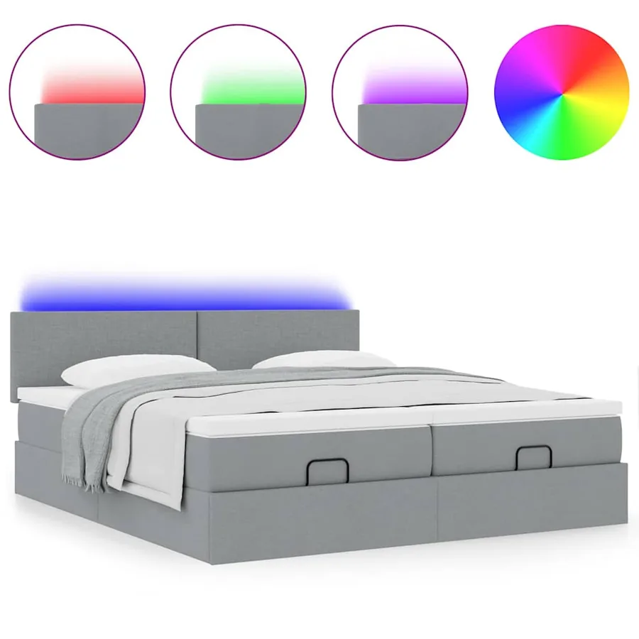 Cadre de lit ottoman et matelas gris clair 200x200cm tissu - 5
