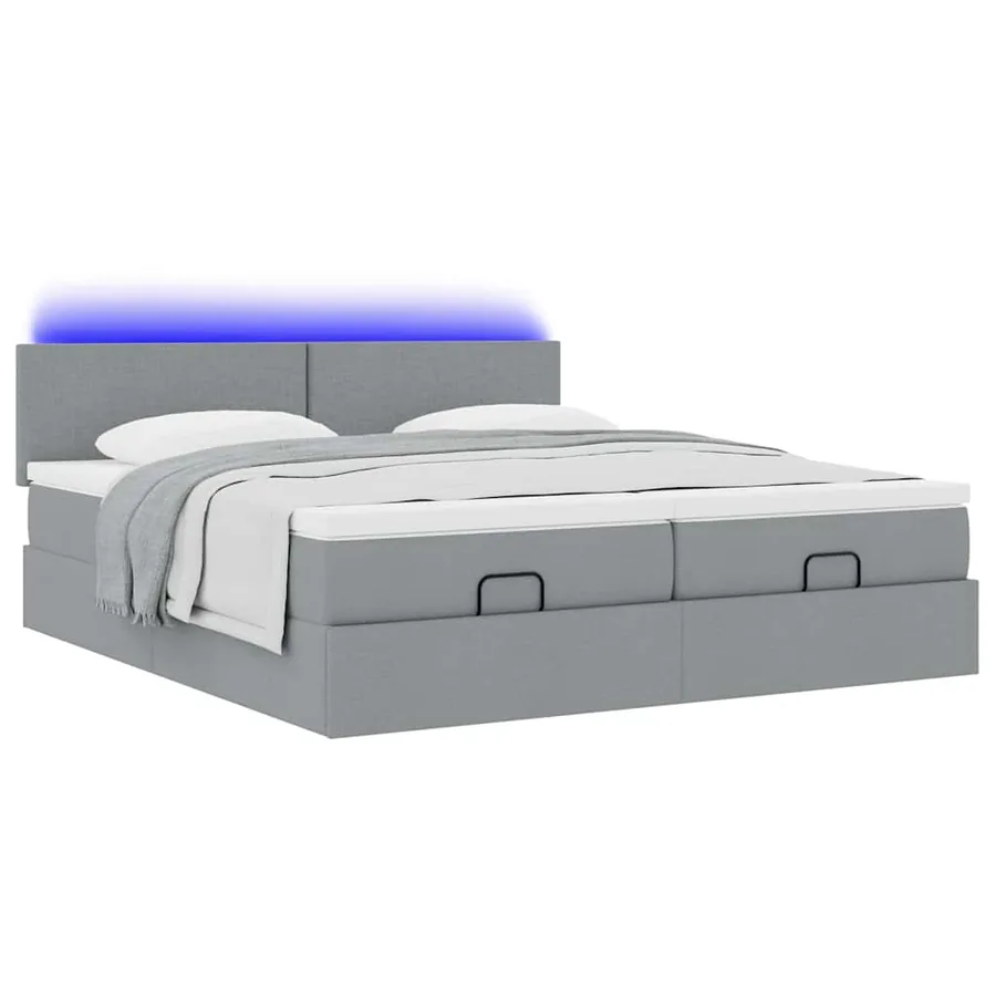Cadre de lit ottoman et matelas gris clair 200x200cm tissu - 6