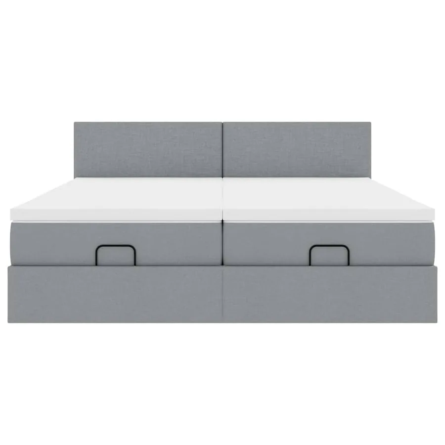 Cadre de lit ottoman et matelas gris clair 200x200cm tissu - 8