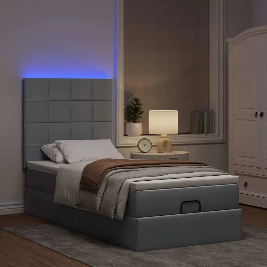 Cadre de lit ottoman et matelas gris clair 100x200 cm tissu - 3