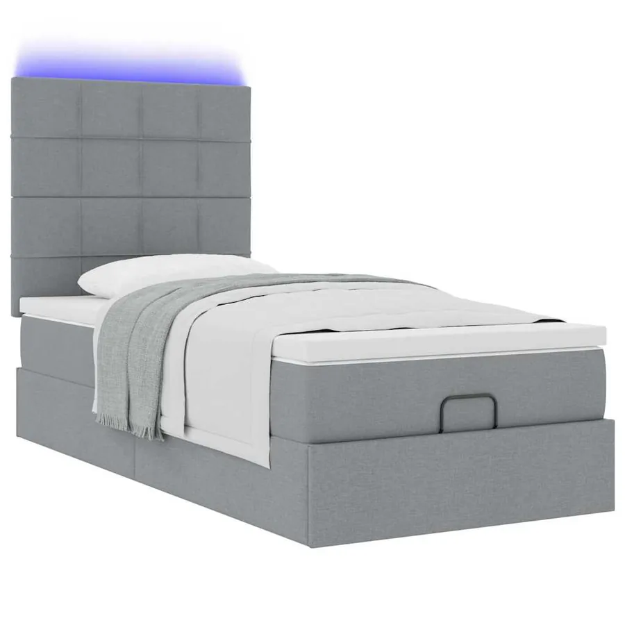 Cadre de lit ottoman et matelas gris clair 100x200 cm tissu - 6