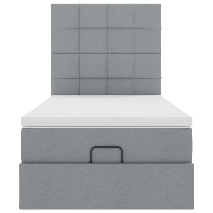 Cadre de lit ottoman et matelas gris clair 100x200 cm tissu - 8