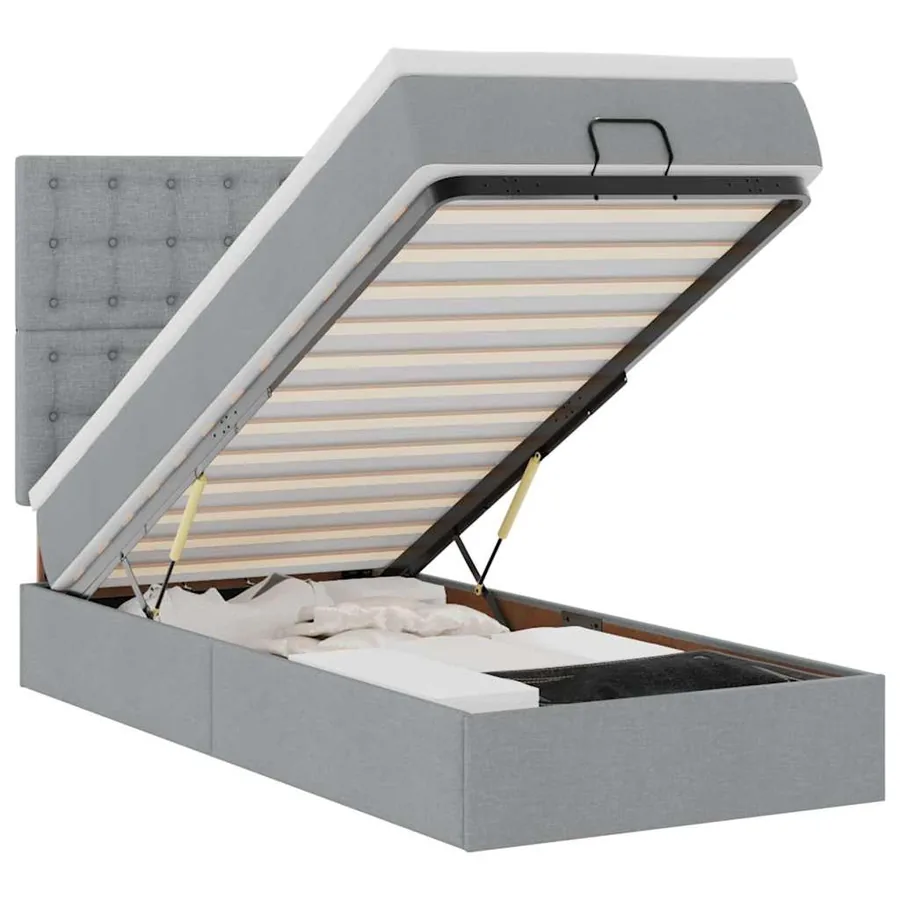 Lit ottoman avec matelas gris clair 100x200 cm tissu - 2