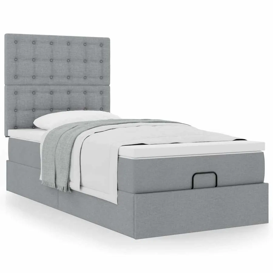 Lit ottoman avec matelas gris clair 100x200 cm tissu - 4