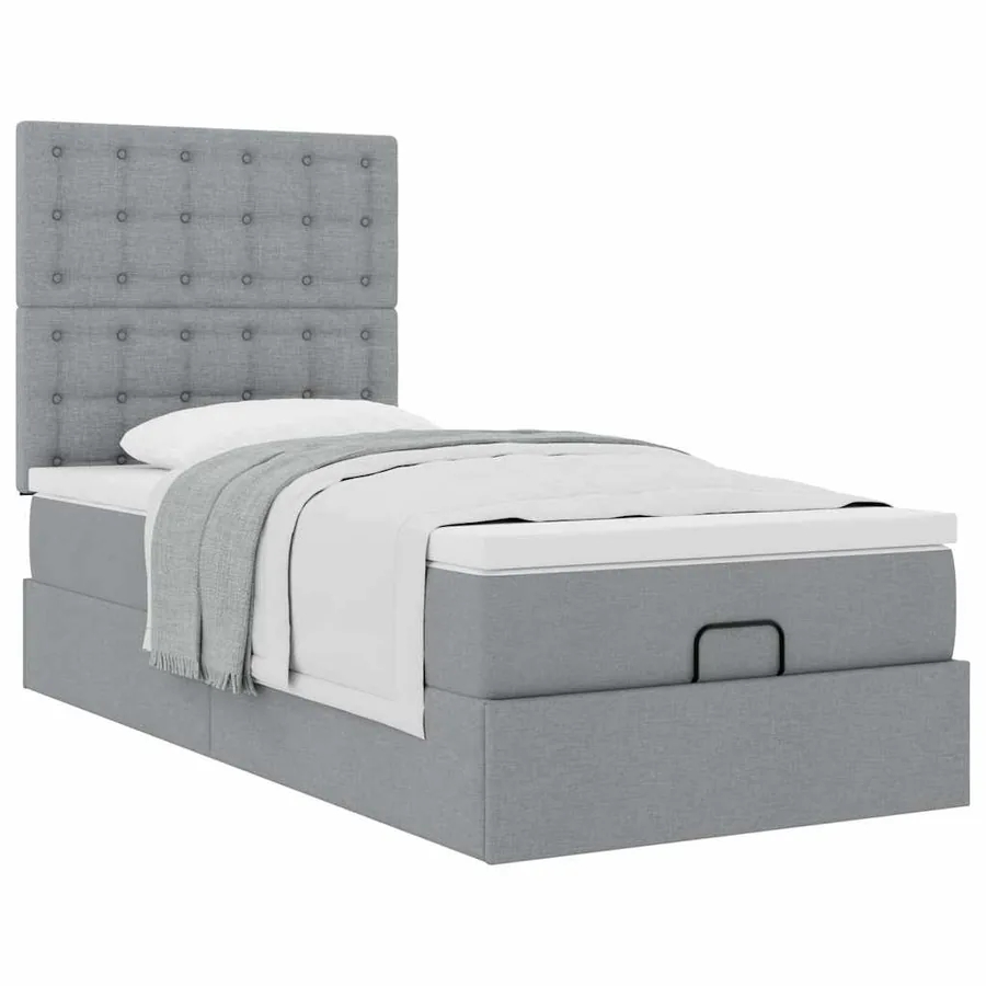 Lit ottoman avec matelas gris clair 100x200 cm tissu - 5