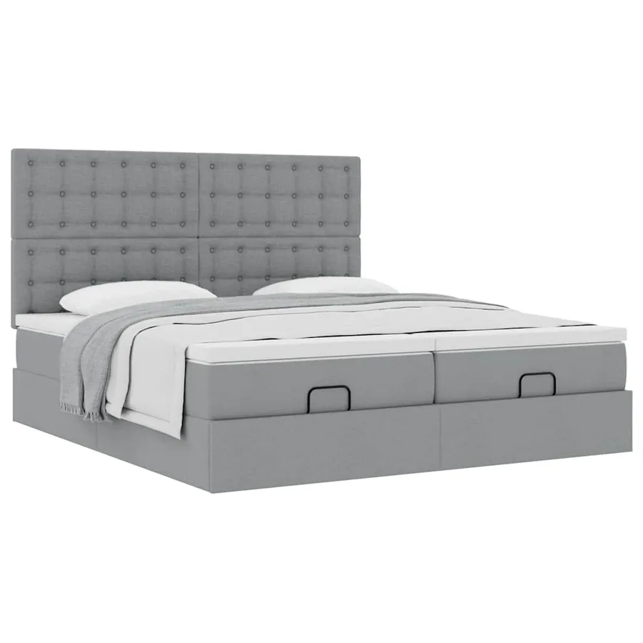 Cadre de lit ottoman et matelas gris clair 200x200cm tissu - 5