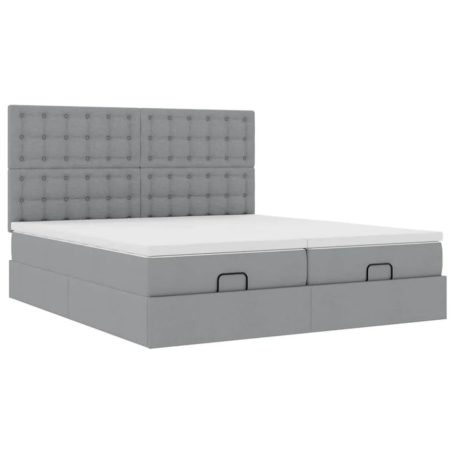 Cadre de lit ottoman et matelas gris clair 200x200cm tissu - 6