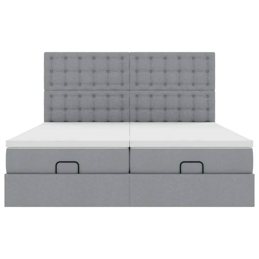 Cadre de lit ottoman et matelas gris clair 200x200cm tissu - 7