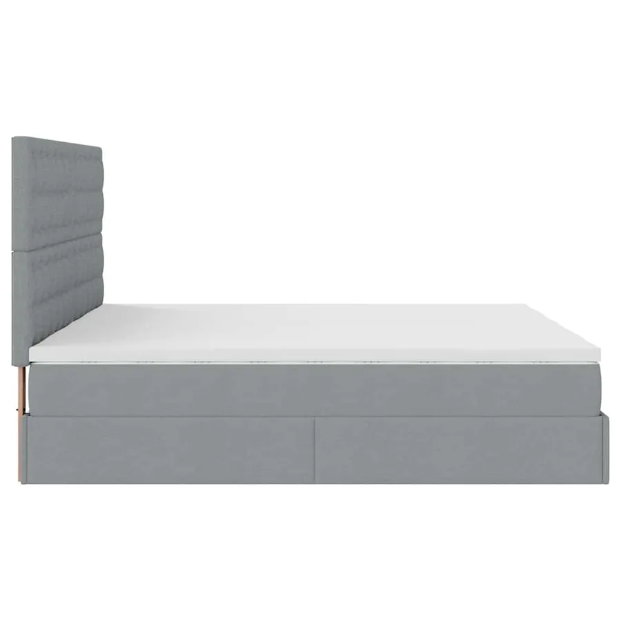Cadre de lit ottoman et matelas gris clair 200x200cm tissu - 8